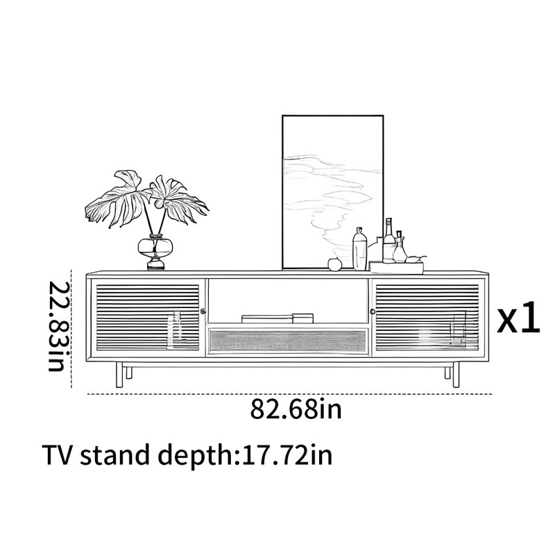 Meuble télé de style nordique rétro, 82.68"