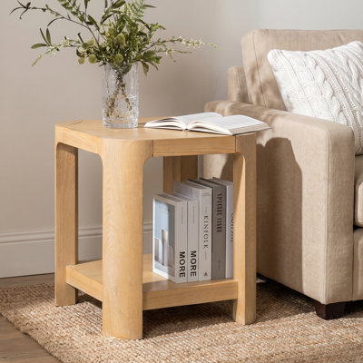 Table d'appoint d'angle arrondie moderne Alonso de 51 cm (20 po) de largeur avec tablette ouverte et rangement