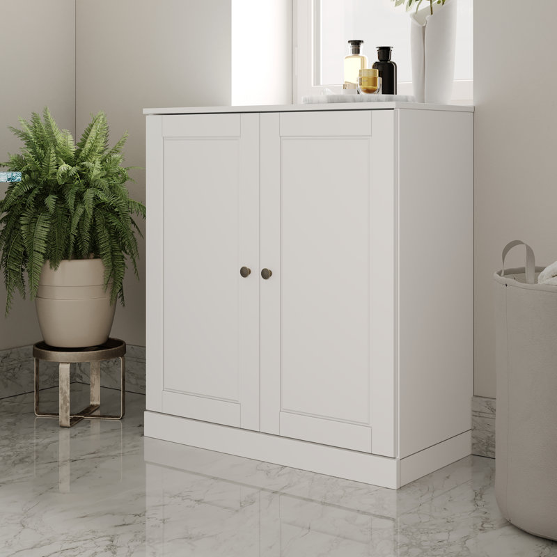 100% Solid Wood Short Bathroom Linen Cabinet with Doors, Adjustable Shelves, Modular Bathroom & Laundry Storage Cabinet, 32" W x 35.75" H