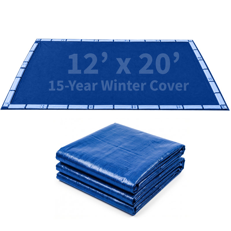 Bâche d'hiver rectangulaire Blue Wave Arctic Armor pour piscine creusée de 3,66 m x 6,10 m (12 pi x 20 pi), bâche de piscine robuste et solide, polyéthylène laminé 4,27 m x 4,27 m (14 pi x 14 pi), chevauchement de 1,52 m (5 pi), œillets métalliques, câble et treuil, garantie de 15 ans