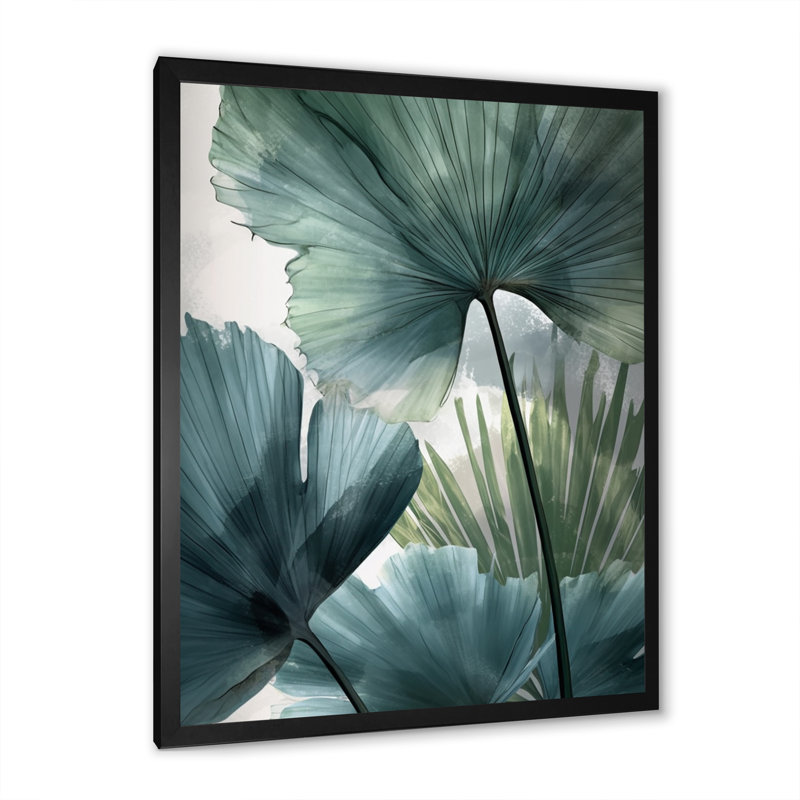 Art mural sur toile botanique ginkgo, impression de feuilles tropicales - feuilles de ginkgo tropicales IV, Cadre photo noir