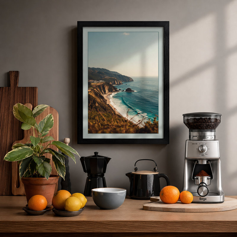 Clifftop Vista Coastal - Print, A2 - 59.4 x 42.0 cm, Black