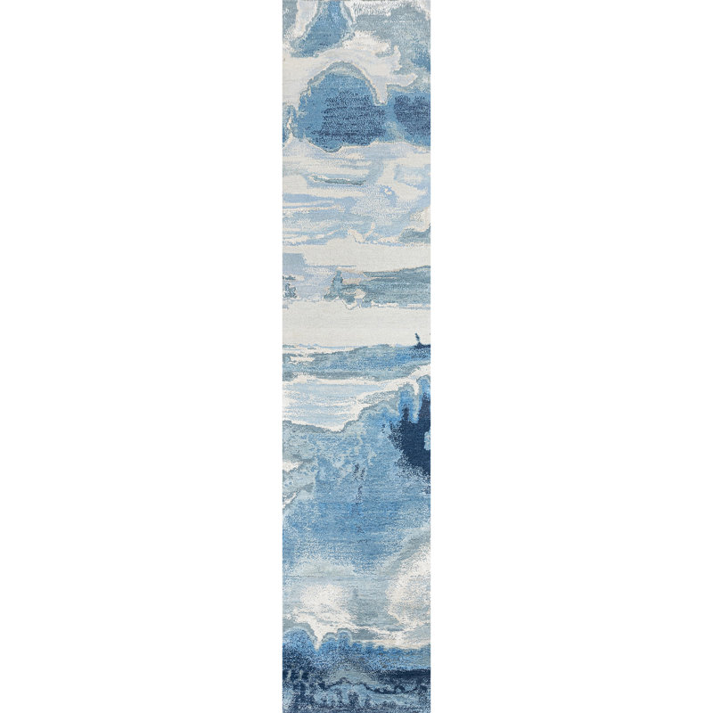 Hand Knotted Abstract Area Rug in Silver/Blue/Navy/Gray