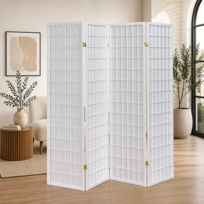 Sartre White 4-Panel Room Divider Folding Shoji Screen, Perfect for Privacy and Stylish Décor in Any Living Space