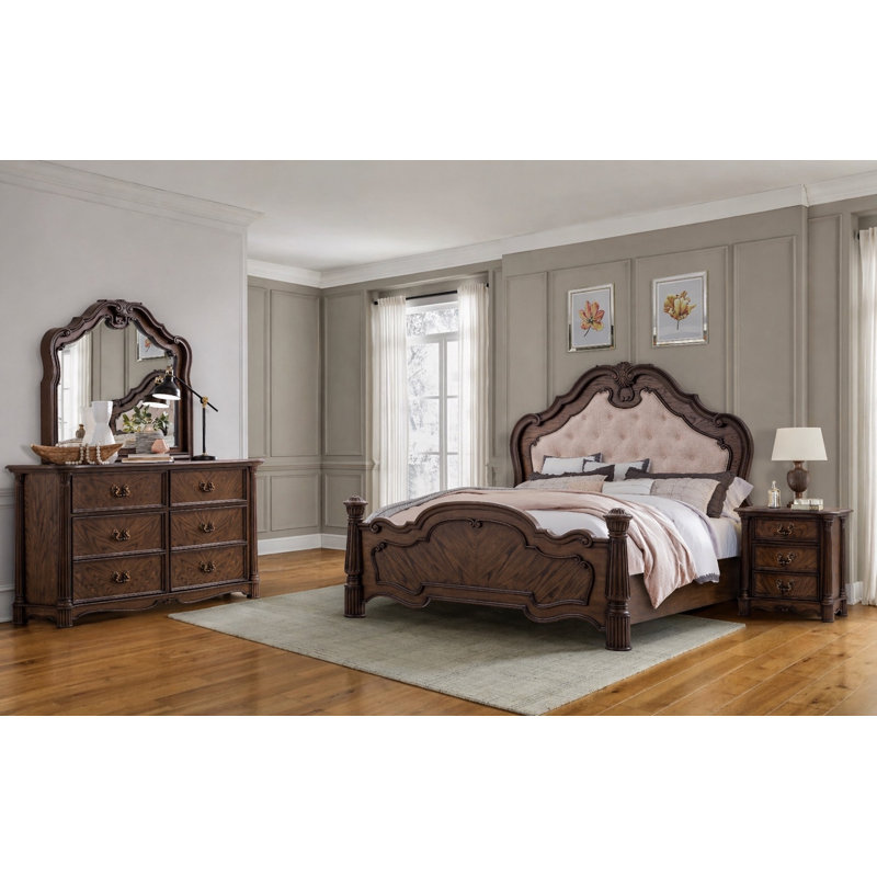 Ensemble de chambre à coucher pour très grand lit 4 pièces Nicole, Ensemble de 4 pièces : lit, miroir, commode, tabl
