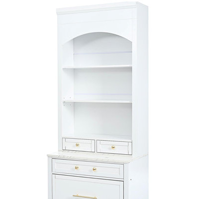 [Provided Assembly Video] TOPMAX modern 83.7-inch high kitchen storage cabinet, independent high kitchen tall cabinet, marble top surface, with 5 storage drawers and adjustable shelves, 2 sets, white