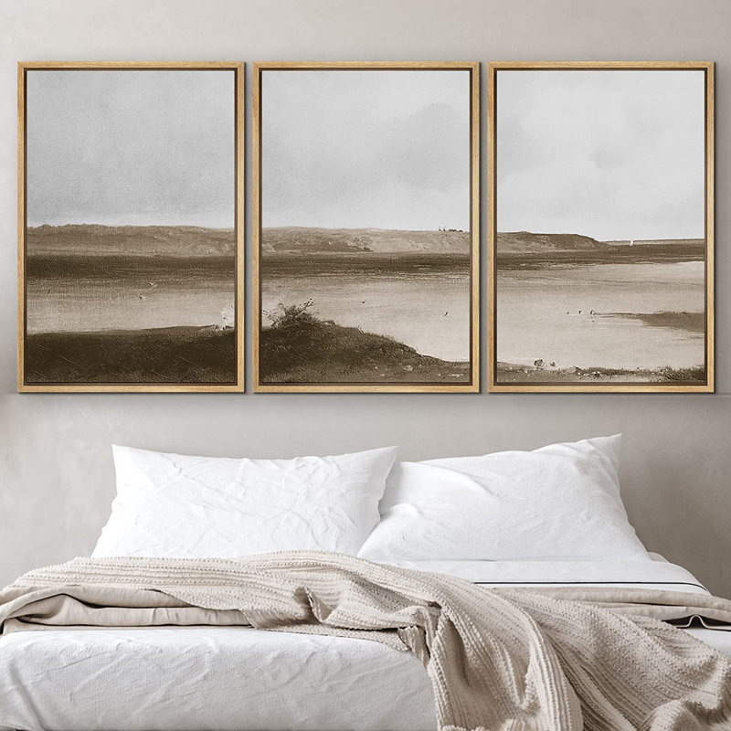 Natural Framed 3-Piece Landscape Canvas Print Set
