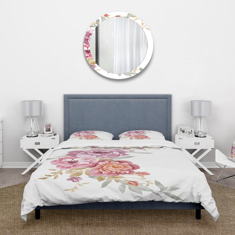 Bouquet de fleurs roses et mauves III - Ensemble de housse de couette Farmhouse - Microfibre de polyester