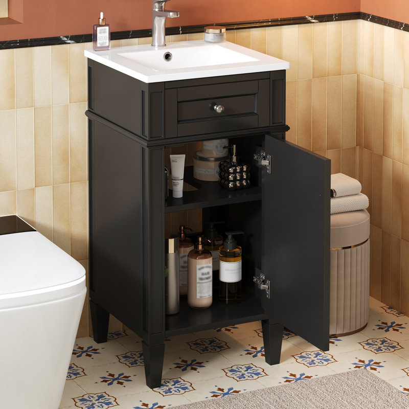 Base de meuble-lavabo simple 16,5 po seulement, Noir, Noir