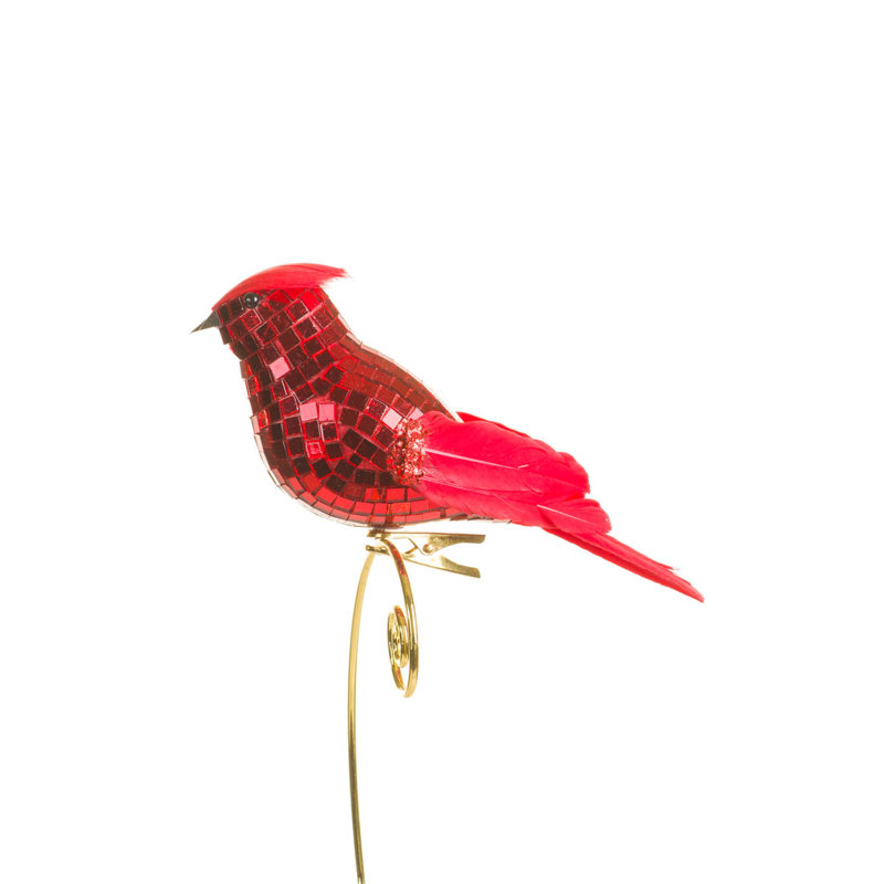 Ensemble d'ornement cardinal clip-on à plumes disco rouge, lot de 4
