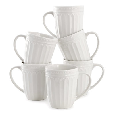 Elama Hansel 6 Piece Stoneware 12 Ounce Mug Set in White, Service for 6