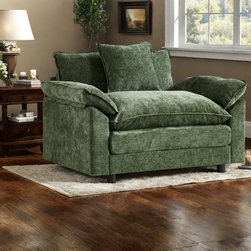 Chaises d'appoint surdimensionnées, chaise de lecture moderne en bois de chenille verte