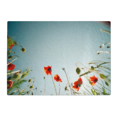 Tempered Glass Poppy Flower View Chopping Board