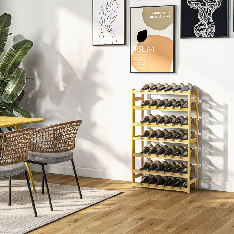42 Bottle Floor Wine Bottle Rack, Wooden Wine Rack - Natural Finish