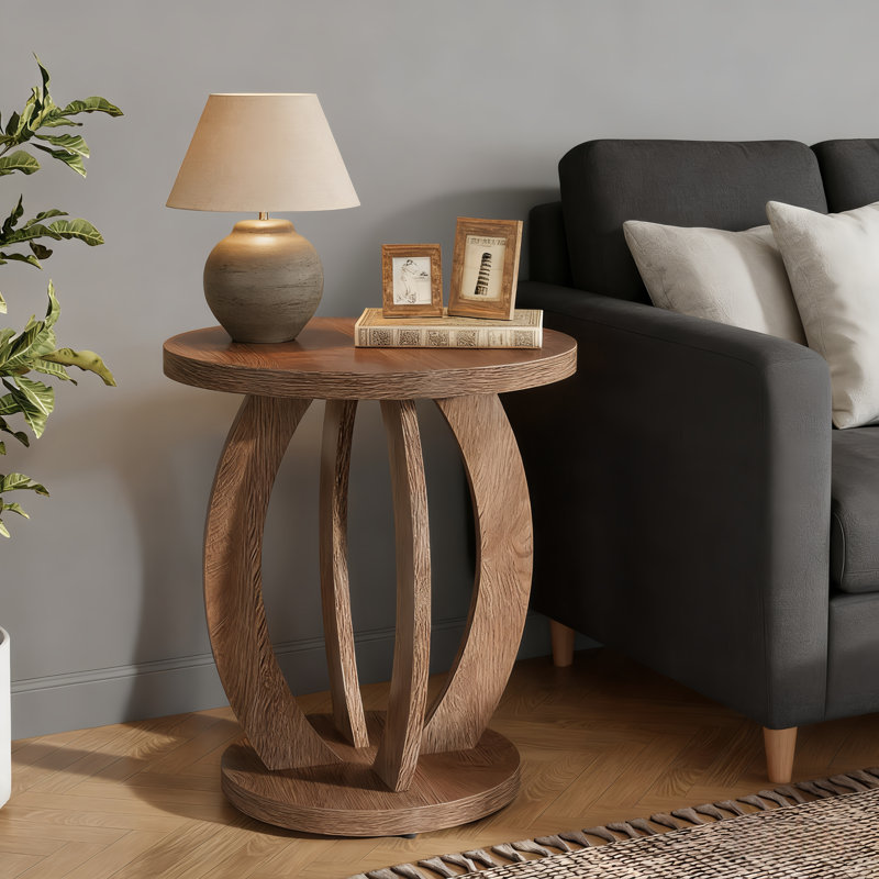 Pedestal End Table, Brown