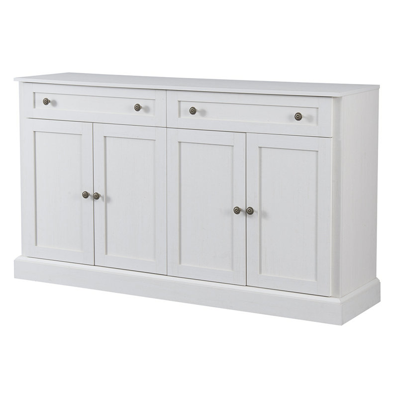 Buffet de cuisine avec 2 tiroirs et 4 tablettes réglables, Blanc antique
