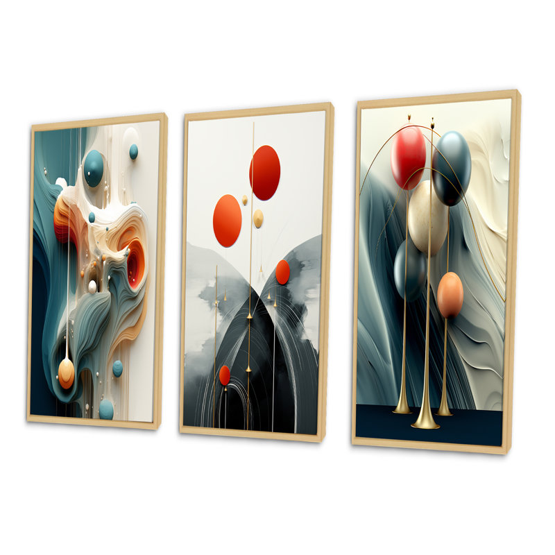 Otherworldly Multiverse Blessings Organic Retro - Minimalism Art Set Of 3 Pieces, Cadre naturel flottant, H 32 po x l 48 po