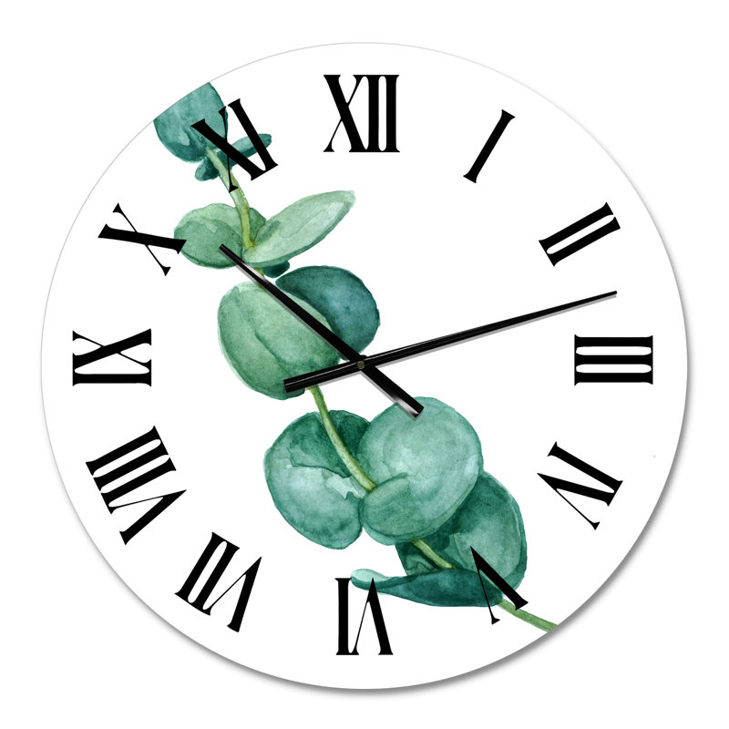 Jeunes feuilles d'eucalyptus et branches II - Horloge murale traditionnelle, Surdimensionné