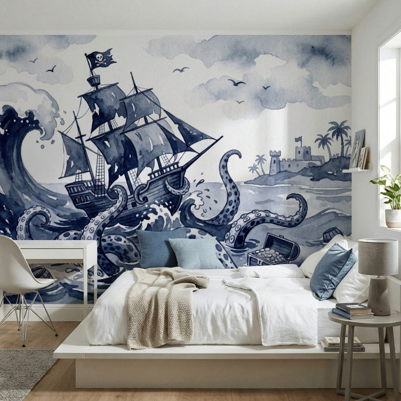 Papier peint nuage de ciel pirate Kraken, 100 po x 96 po, Peel and Stick