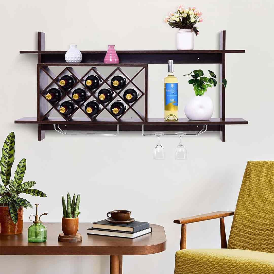Latitude Run® Wine Rack Wall Mounted, 6-Bottle Wood Hanging Wall Wine ...