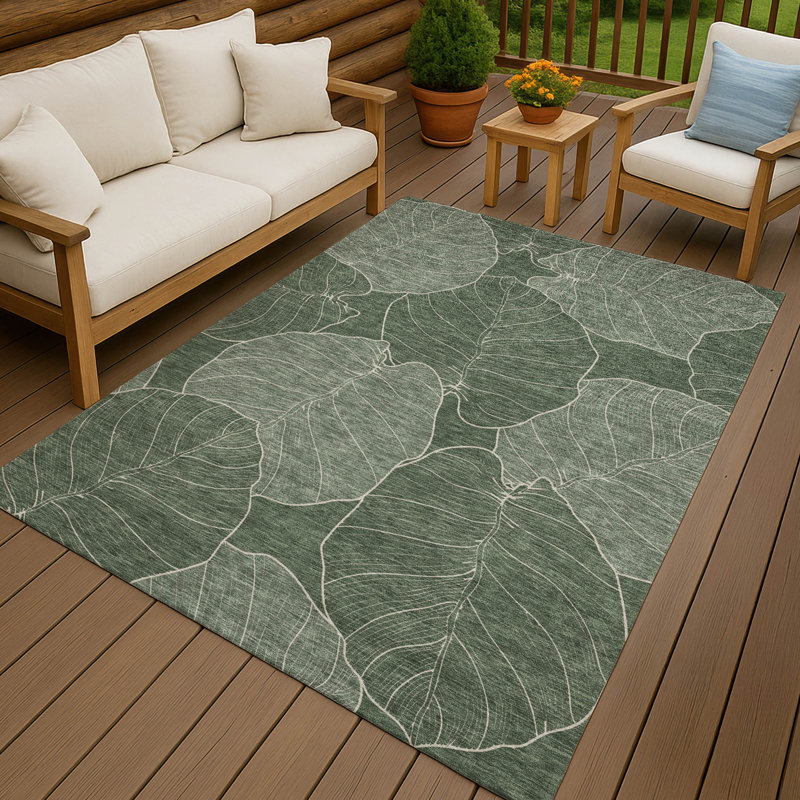Machine Washable Indoor/Outdoor Chantille ACN2506 Floral Rug, Basil, Rectangle 8' x 10'