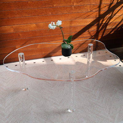 39.2'' Clear Acrylic Coffee Table, Eco-friendly Material, Unique Irregular Shape Coffee Table For Living Room, Bedroom, Office, And Patio.