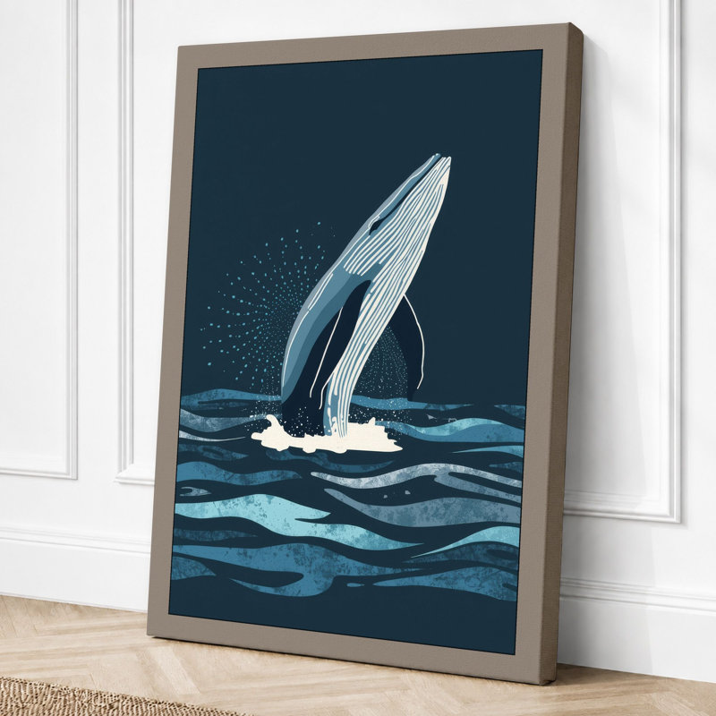 Whale Breaches Coastal - Wrapped Canvas, 24x16 - 61.0 x 40.6 cm, Taupe Border