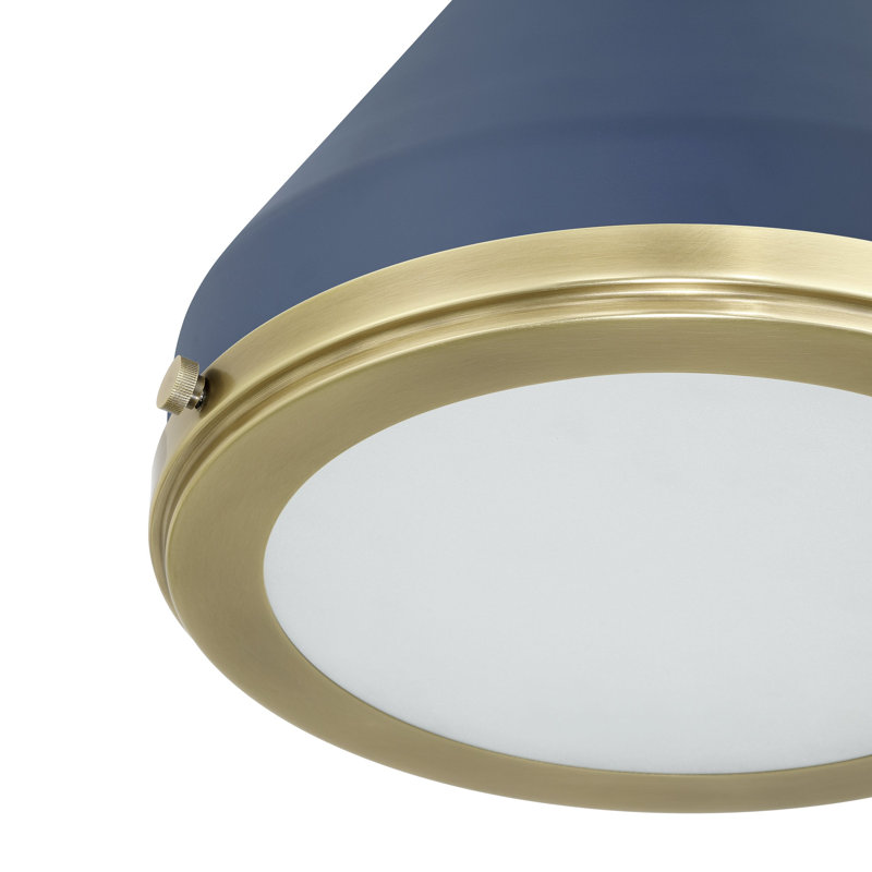 Luminaire suspendu en laiton naturel 1 lumière avec abat-jour en métal bleu mat Randel, Bleu
