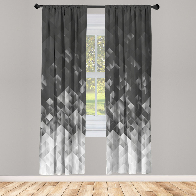 Microfiber Floral Semi-Sheer Rod Pocket Curtain Panels, 28" W x 63" L, Charcoal/White