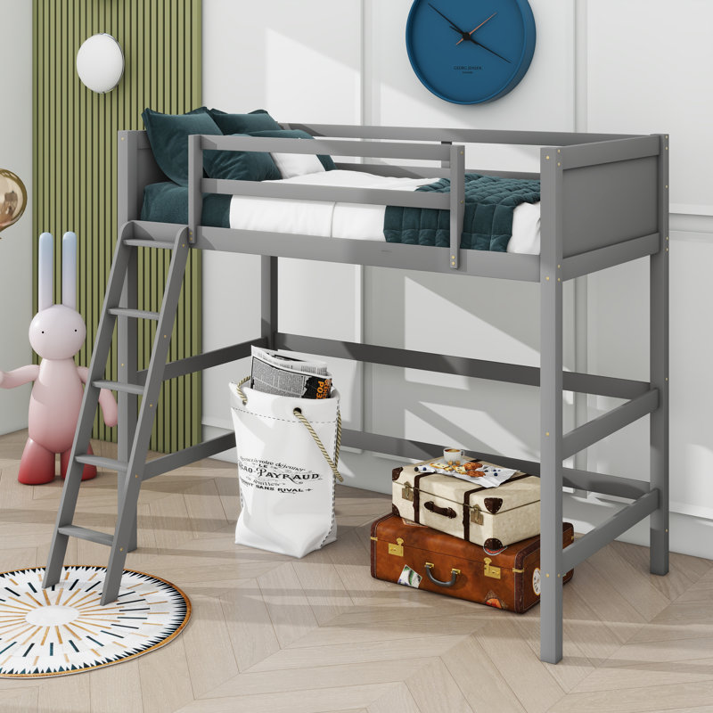 Lit mezzanine simple Jayen, pour enfants, gris