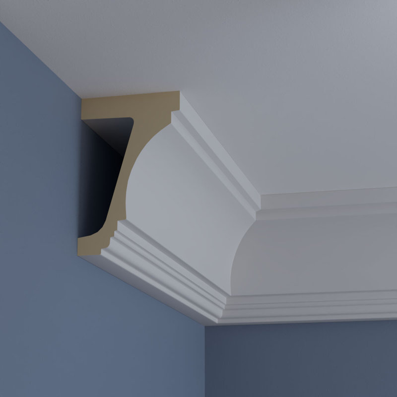 Factory Primed White Polyurethane Crown Moulding, 9 5/8"H x 6 1/8"P x 12"L