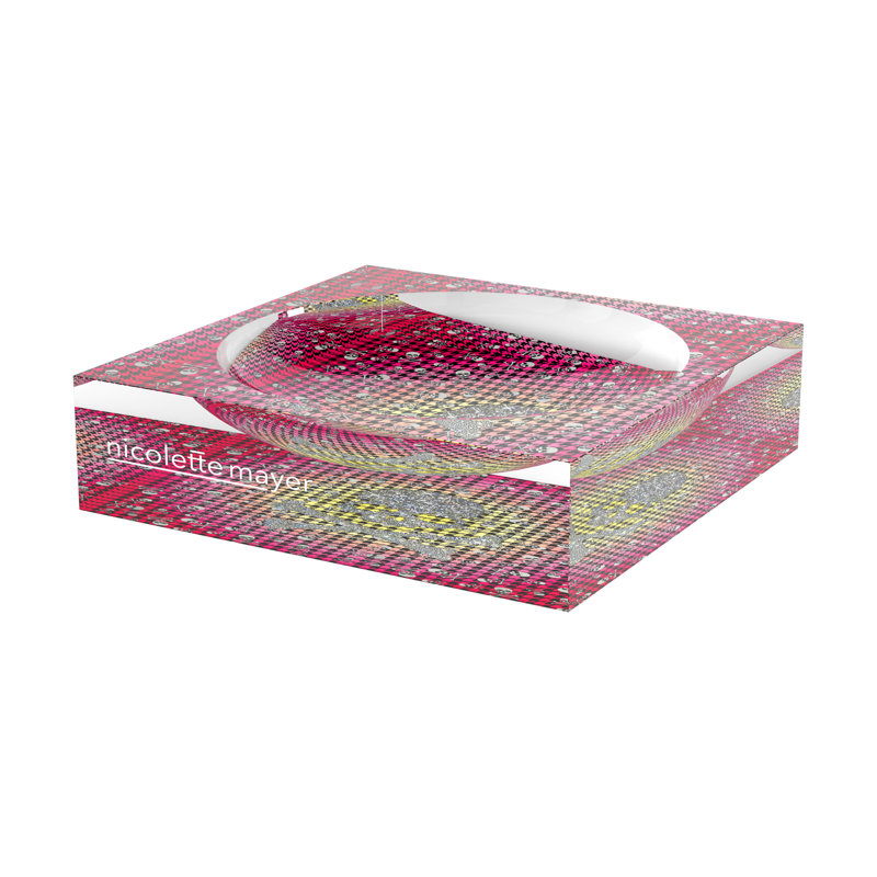 CrossBones Houndstooth Acrylic Candy Catchall Dish, Pink Yellow