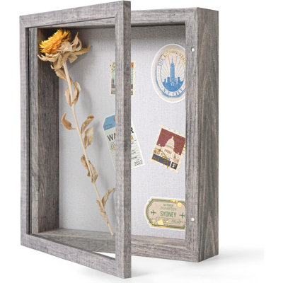 Small Shadow Box Frame With Linen Back - Sturdy Rustic Memory Display Case Of Flower, Pictures, Medals And More