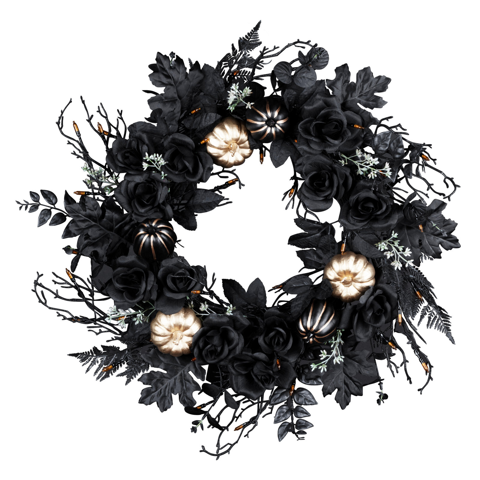 24in. Chic Eek Black Halloween Wreath with LED Lights