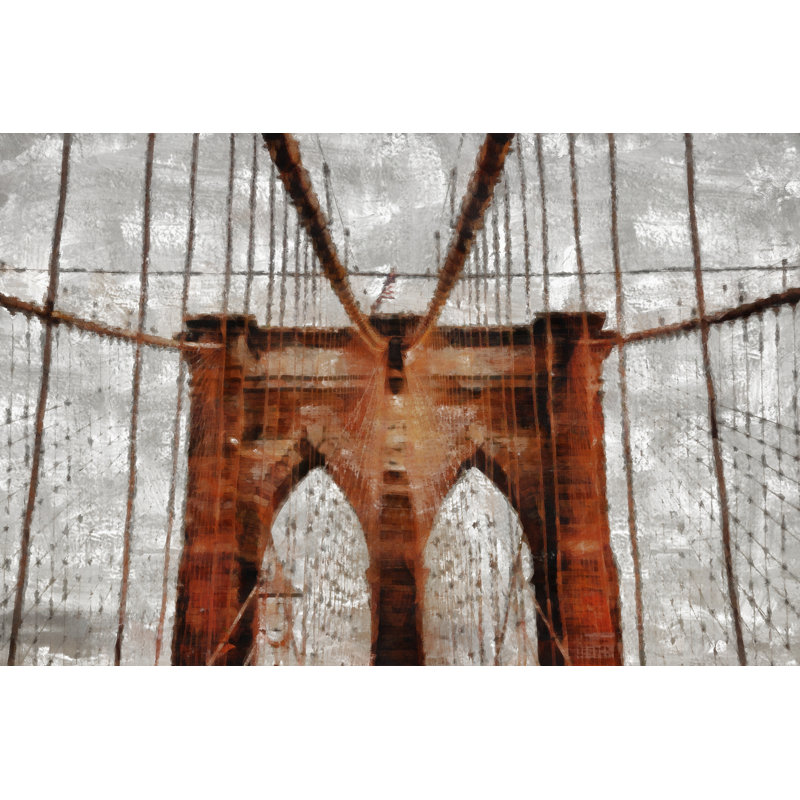 Painted Orange Bridge 1 Piece Wrapped Canvas Wall Art, 81cm H x 122cm W x 3.8cm D