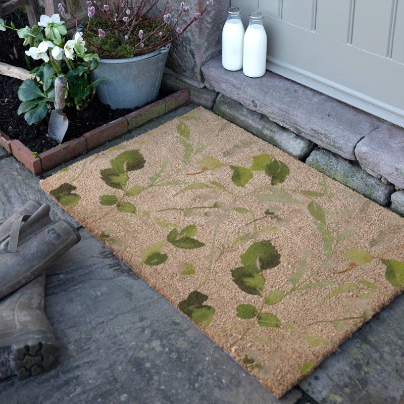 Watercolour Leaves Coir Doormat, 60cm W x 90cm L