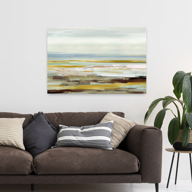 Art contemporain contemporain, paysage côtier moderne abstrait, H 32 po x l 48 po