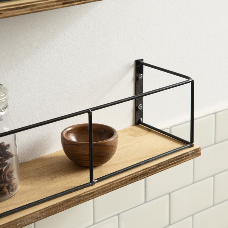 Premont 2 Piece Floating Shelf, Rustic Wood/Black
