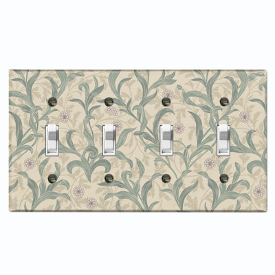 Plaque murale à 4 bandes avec fleurs et feuilles damassées vert olive