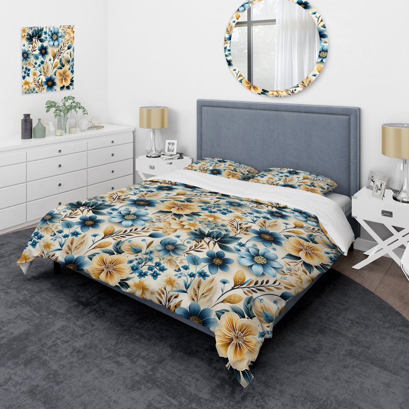 Ensemble de housse de couette Sandy Beige Coastal Blue II, Housse de couette pour très grand lit et 2 très
