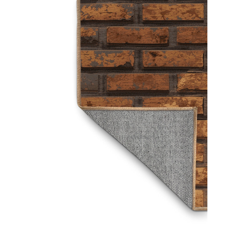 Machine Washable Bensonhurst Industrial Brick Rug in Brown – LightBrown Binding, 3' Square