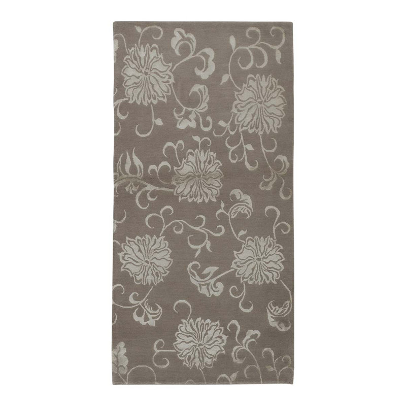 Tapis gris / blanc en laine noué à la main de conception unique 2 pi 6 po x 4 pi