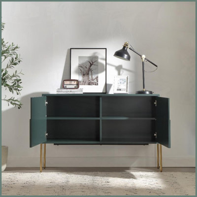 Table basse Mid-Century moderne avec rangement, panneau de fibres à densité moyenne facile à nettoyer et acier inoxydable pour le salon et amp; Cuisine