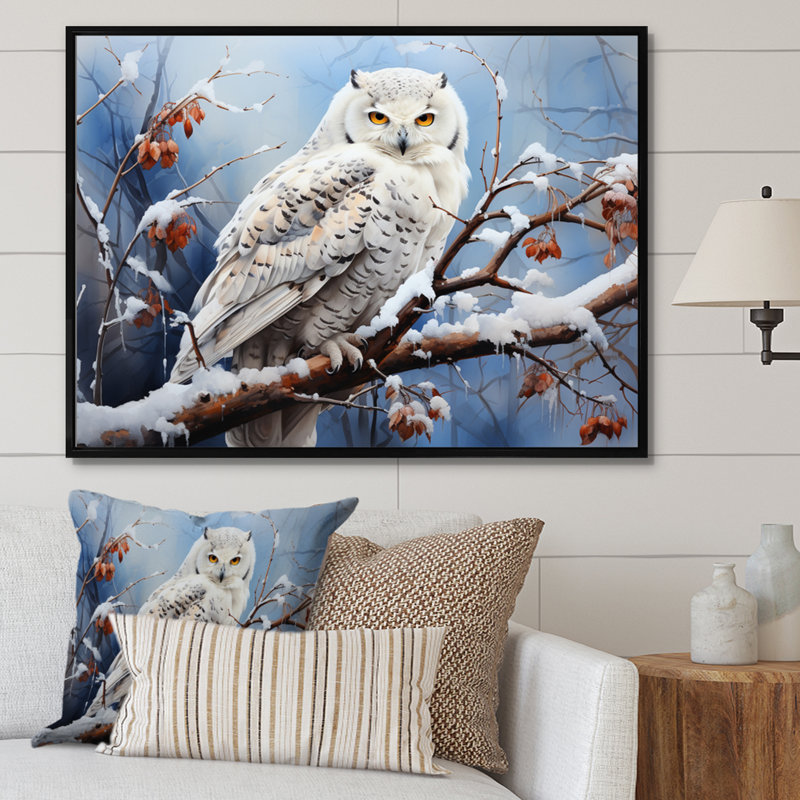 Snowy Owl Winter II - Winter Landscape, art mural, H 30 po x l 40 po x P 1,5 po, Cadre flottant noir