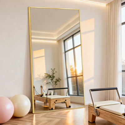 Oversized Rectangle Metal Framed Full Length Floor Mirror with Stand, Wall Mounted or Leaning Mirror for Bedroom, Home Gym, Living Room, Entryway