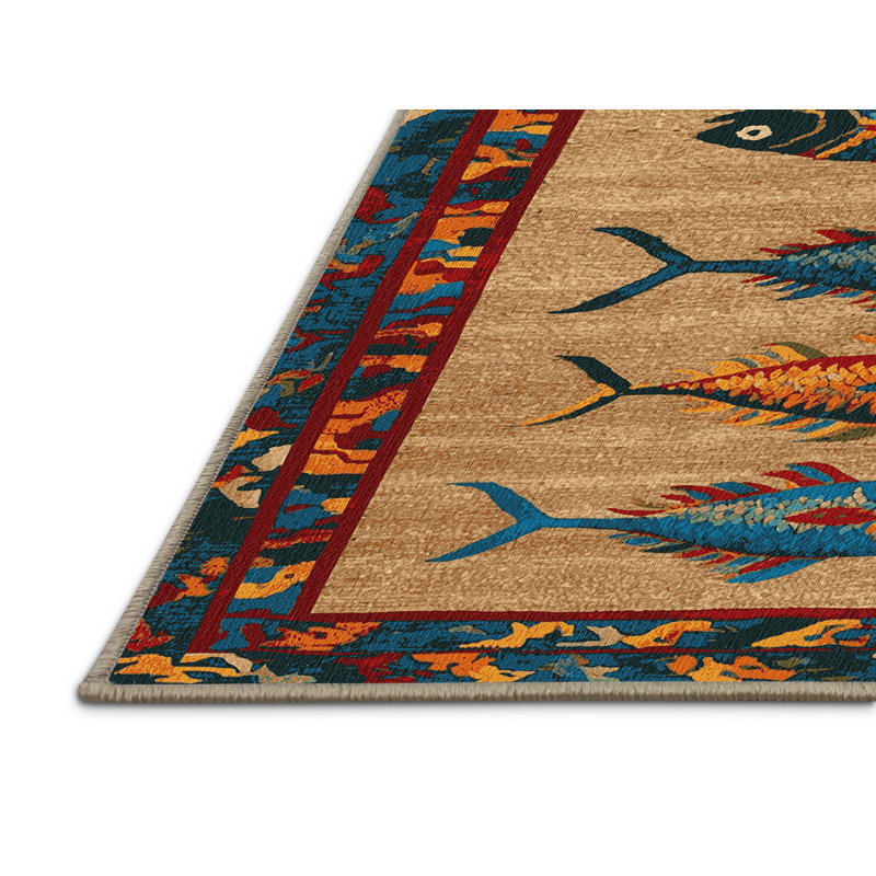  Tapis hawaïen lavable à bordure de poisson, Rectangulaire 3 pi x 5 pi