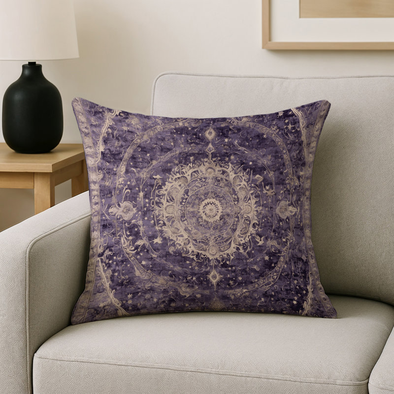 Coussin décoratif intérieur / extérieur gris Modern Modern, Carré 16 po, Mauve / beige oriental 1