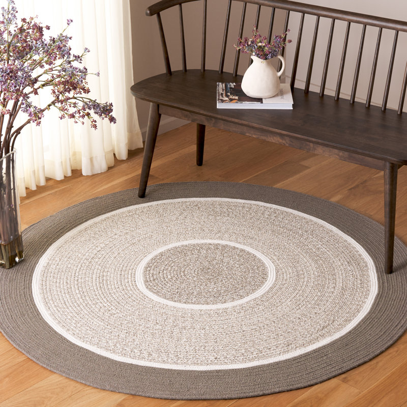 Tapis tressé 752 gris foncé / beige, Rond 5 pi