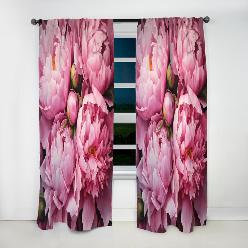 Rideau occultant floral rose et vert pivoine II - 1 panneau, L 52 po x L 108 po