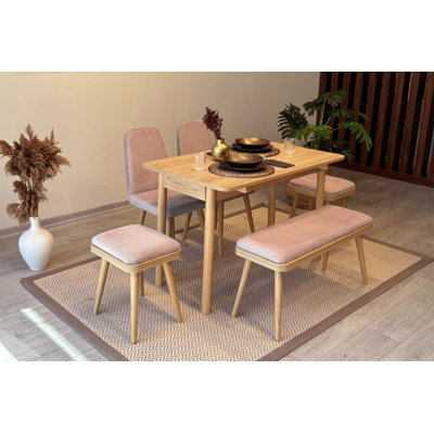 Extendable Dining Table & Chairs Set (6 Pieces), 43.3 x 29.5 x 19.7 inches | 100% Melamine Coated Particle Board, Thickness: 0.71 inches | Perfect for Family Gatherings, Traditional Design